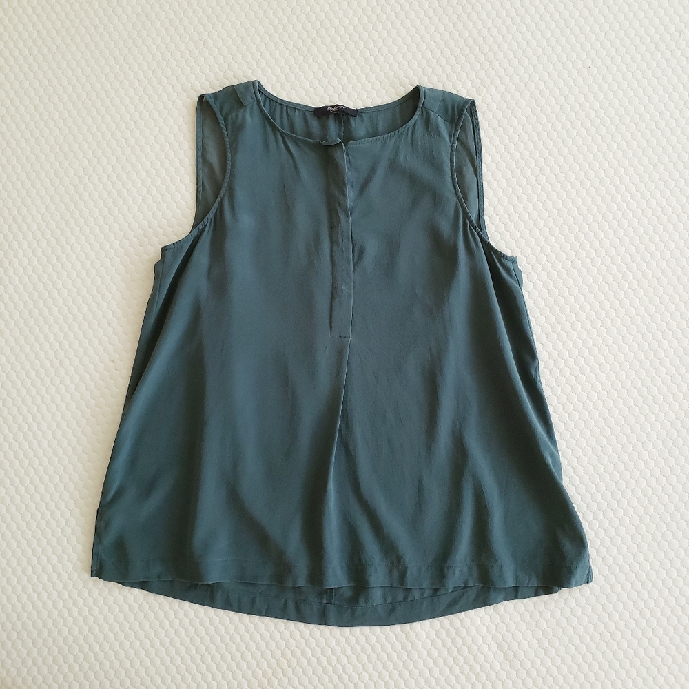 Madewell green blue silk henley tank top S
